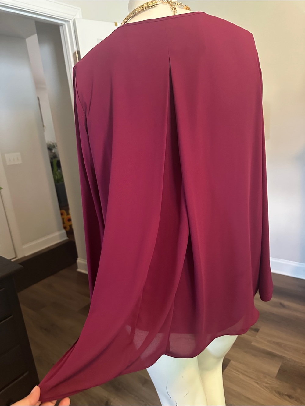 Susan Graver Burgundy Long-Sleeve Jewel-Neck Blouse - Picture 6 of 10